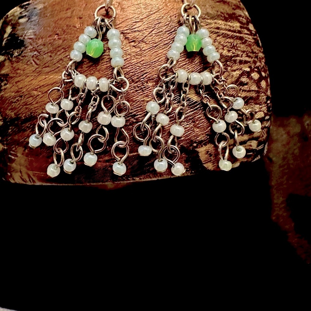 Delicate blue green dangle earrings. Feminine and sweet